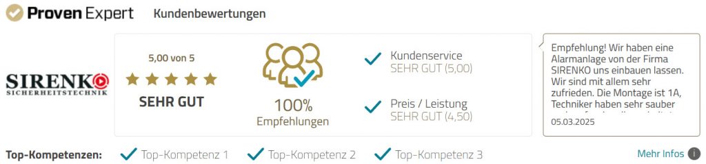 Sirenko Sicherheitstechnik ProvenExpert Bewertungssiegel